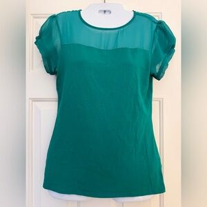 Express Kelly Green Chiffon Sleeve Top | Size S | Lightweight & Feminine